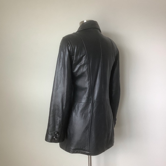 Hugo Buscati Collection Double Breasted Leather Military Style Peacoat Jacket - Picture 8 of 15